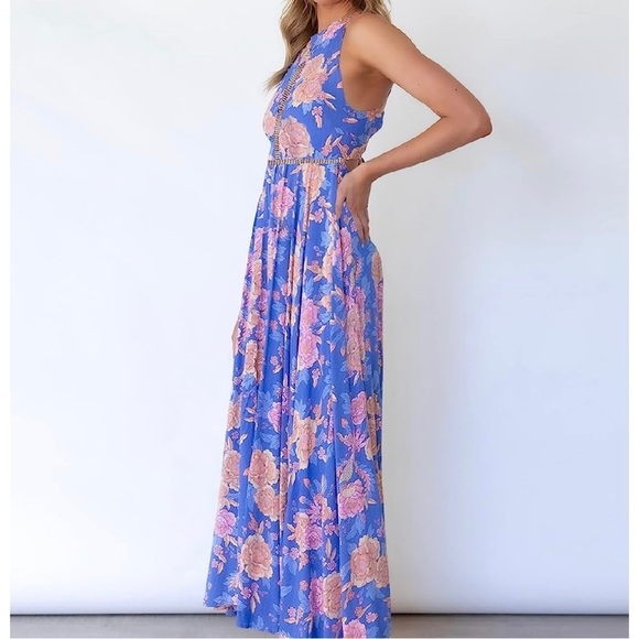 ZESICA Womens Halter Neck Floral Print Backless Split Beach Party Maxi - Picture 5 of 14